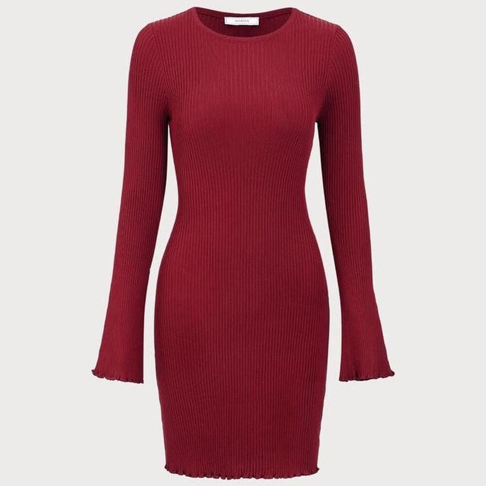 NWT RIHOAS large Women's Red Bell Sleeve Bodycon Sweater Dress